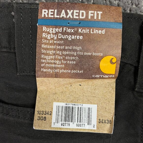 Carhartt Rugged Flex Knit Lined Rigby Dungaree Pants Men's 34 x 36 Gray Relaxed - Picture 6 of 14